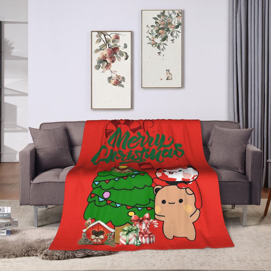 Bubu and Dudu Merry Christmas Tree Cute Santa Blanket Warm Soft Throw Blanket Winter Couch Chair Sofa Bed Funny Bedspread