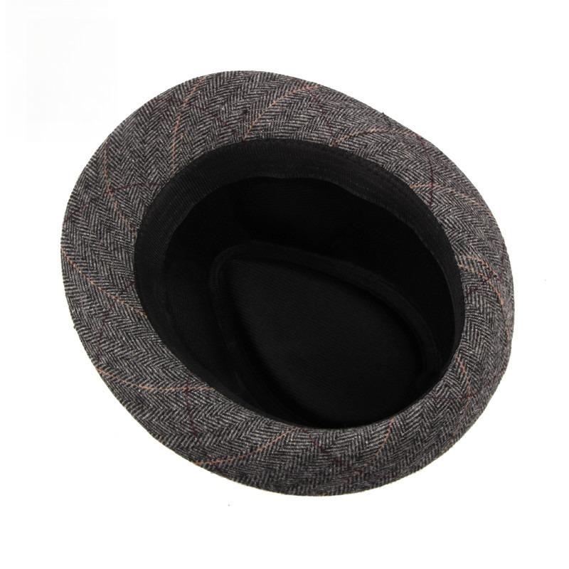 Unisex Woolen Tweed Fedora Hat Panama Trilby Cap Retro British Style Plaid Herringbone Jazz Hat Autumn Winter Warm Sun Hat