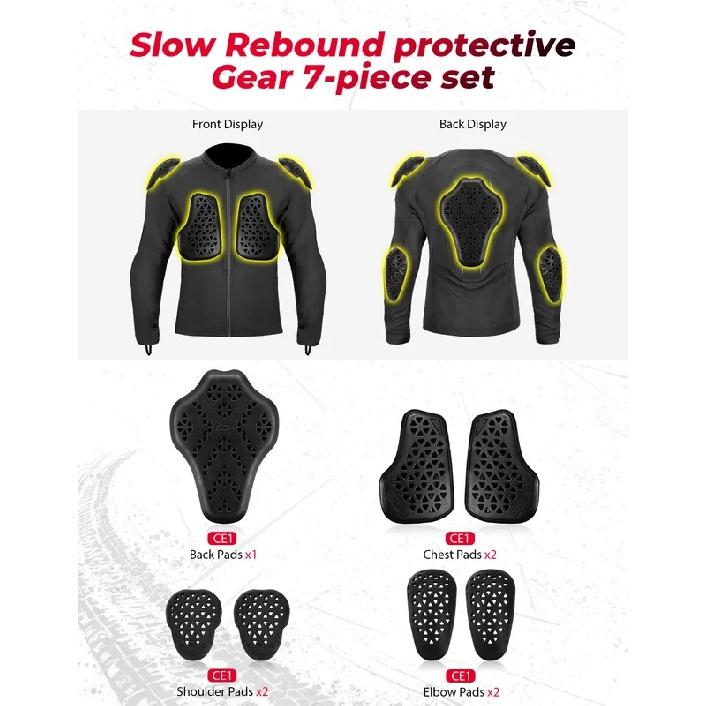 Motorcycle Armor Jacket Unisex Summer Riding with 7Pcs Set CE Protective Gear Soft Breathable Mesh Top Body Protector Equipment