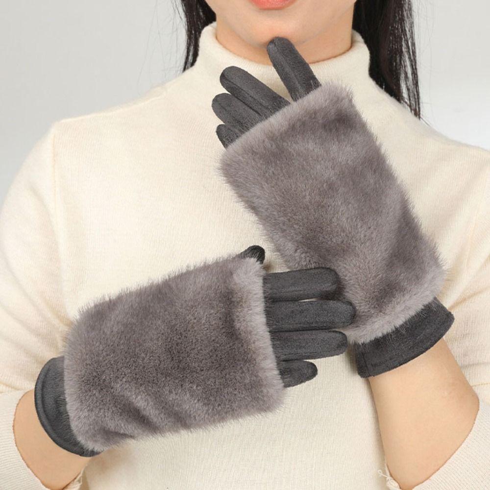 Suede Touch Screen Gloves Plush Skiing Gloves New Full Finger Gloves Cycling Driving