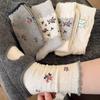 Autumn And Winter New Sweet Floral Wool Medium Tube Socks Thickened Warm Mori Retro Relief Lace Stacked Calf Socks