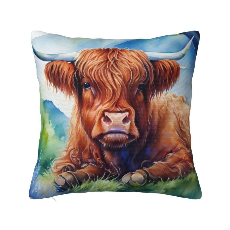 Modern Highland Cow And Flower Throw Pillow Covers Home Decor D Print Sofa Cushion Cover Polyester Soft Pillowslip Dakimakura