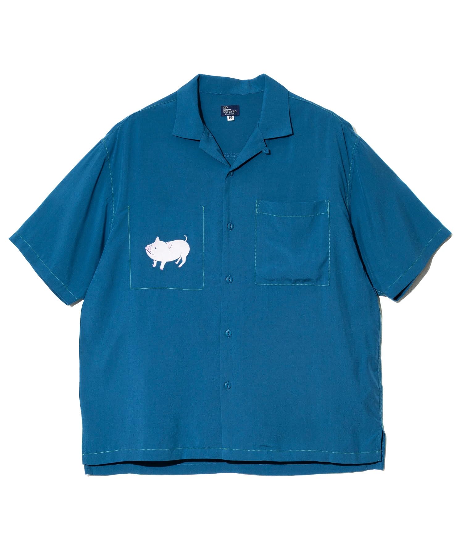 

[go slow caravan] 345902 T/R One-Point Embroidered Short Sleeve O/P Shirt, Navy, XL