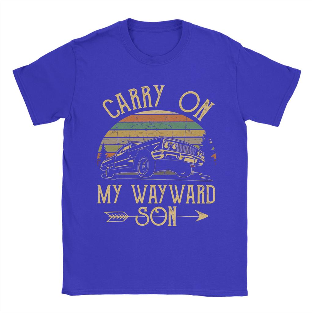 Supernatural Carry On My Wayward Son Dark Heather T-Shirts Men Novelty Crewneck Short Sleeve T Shirt Gift Idea Clothing