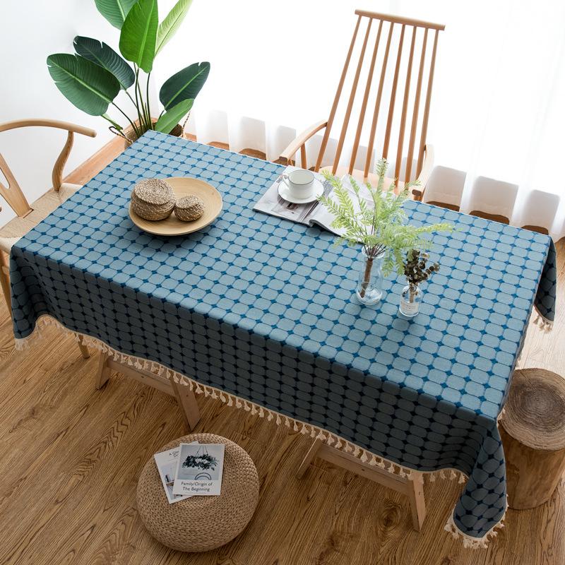 Stylish And Simple Embroidery Plaid Dining Table Cloth Fabric Cotton And Linen Small Fresh Home Living Room Rectangular Coffee Table Dining Mat