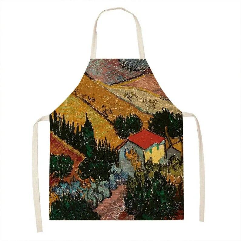 1 kus vintage umělecká olejomalba tištěná zástěra kuchyňská vaření pečení zástěra domácí čisticí doplňky unisex