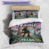 Set cuvertură de pilota 3 buc (1 * Husă de pilota + 2 * Față de pernă, Fără Miez), Set de așternut personalizat cu nume și model The Legend of Zelda, Cadou pentru Decorarea Dormitorului de Acasă