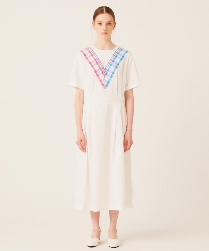 The Studio K V Check Point Summer Dress (Ivory)