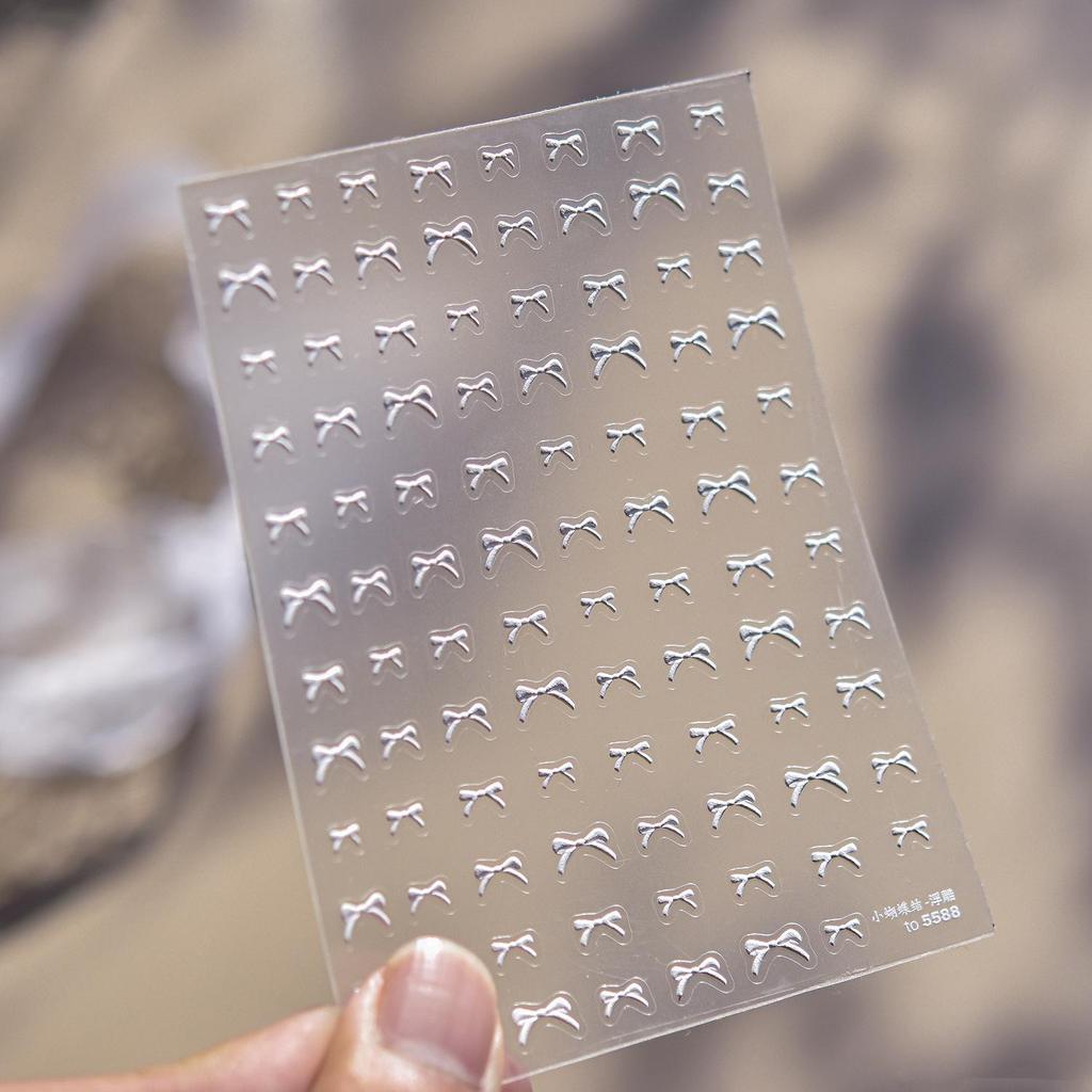 Tomoni Xiaohongshu Embossed Nail Stickers - Exquisite Bow Designs for Nail Art