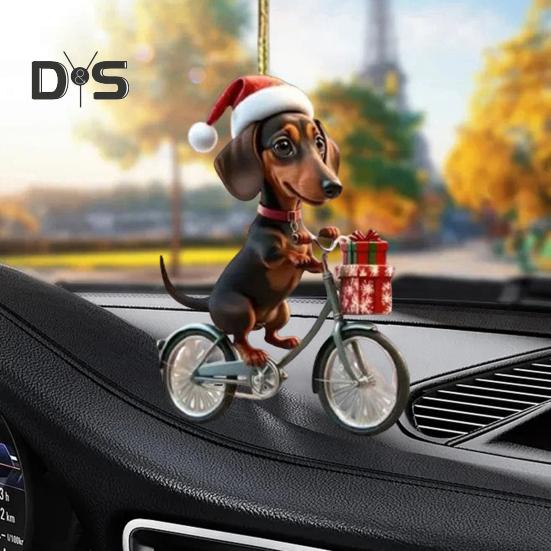Dachshund Christmas Pendant Acrylic Dog Ornament for Christmas Tree Cute Biker Dachshund Design Festive Home Decorations Gift for Dog Lovers