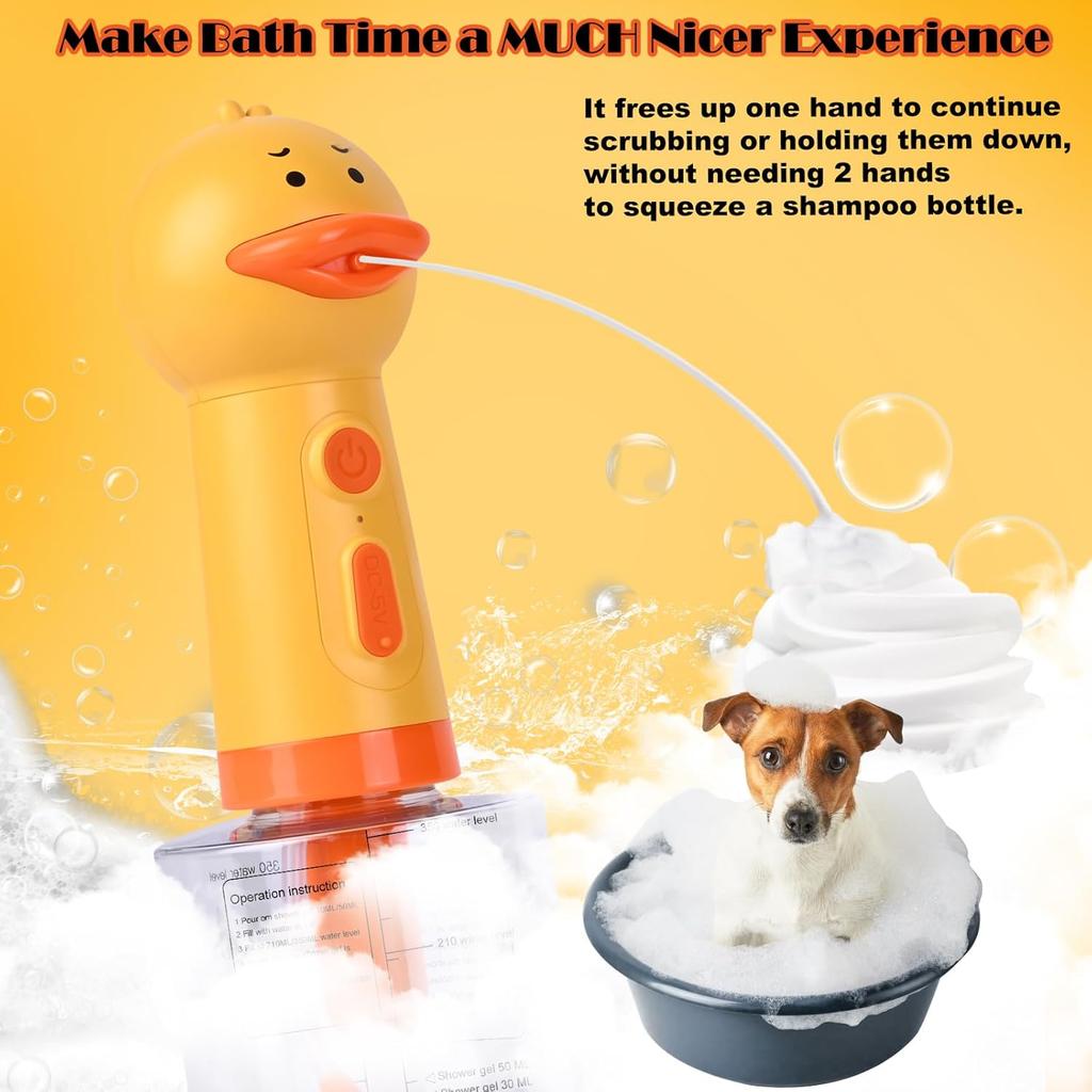 Electric Foaming Shampoo Dispenser for Dog and Cat Bathing, Rechargeable Soap Foaming Machine for Pet Bathing, Bathroom, Kitchen Sink, Toilet