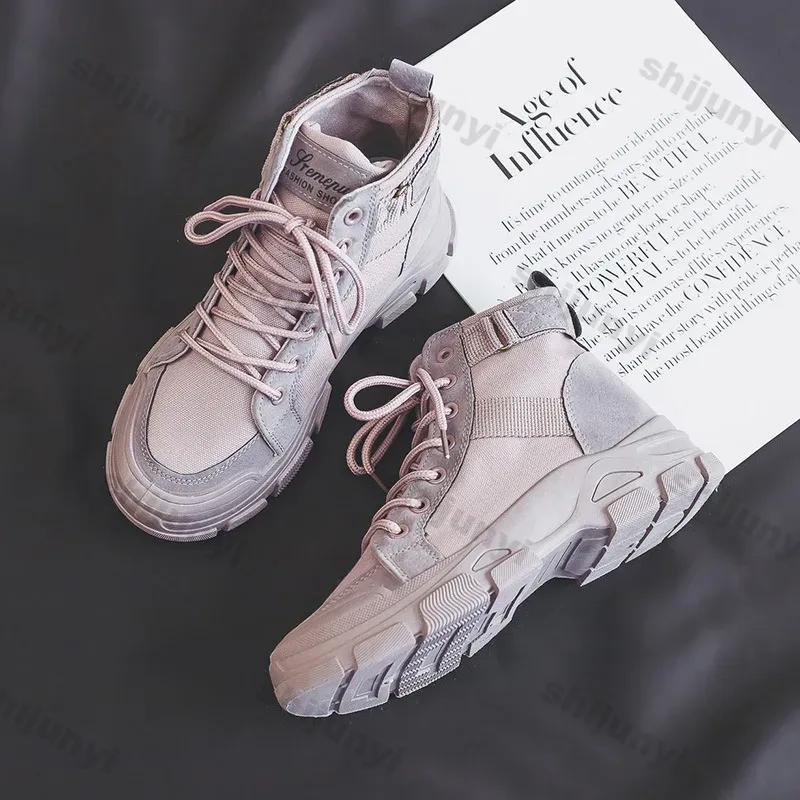 Women's Chunky Platform Ankle Boots Canvas Shoes Women Autumn Fashion Knight Short Booties Punk Thick Bottom Motorcycle Boots