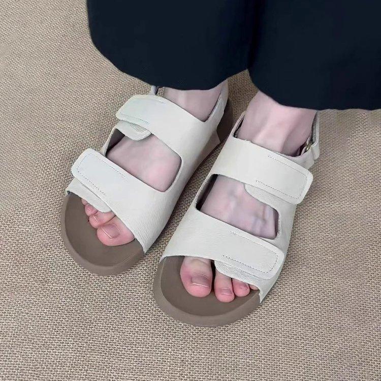 Sheepskin version platform shoes versatile retro word sandals wear casual beach cool slippers women