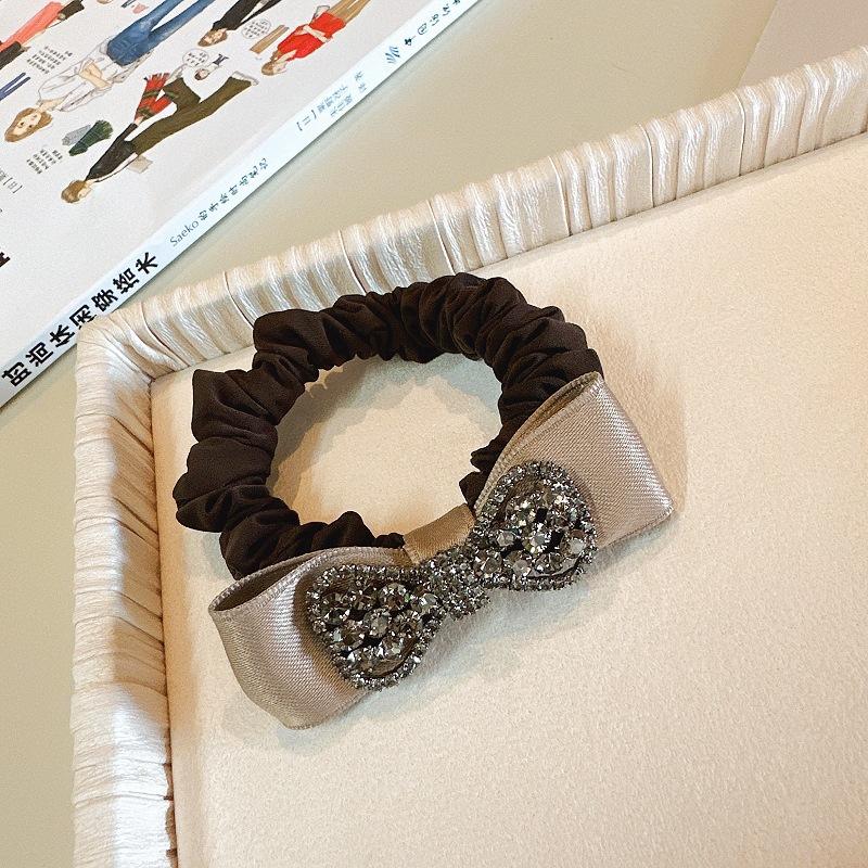 Bow Tie Rhinestone Hair Tie High-end Hair Tie Black Temperament Ball Hair Accessories Small Intestine Circle Hair Tie