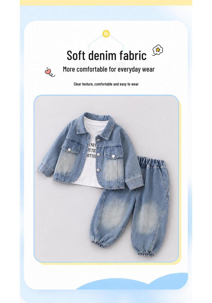 Girls' Korean Style Denim Set - Spring/Autumn 2026 Fashionable Outfit with Jacket and Pants