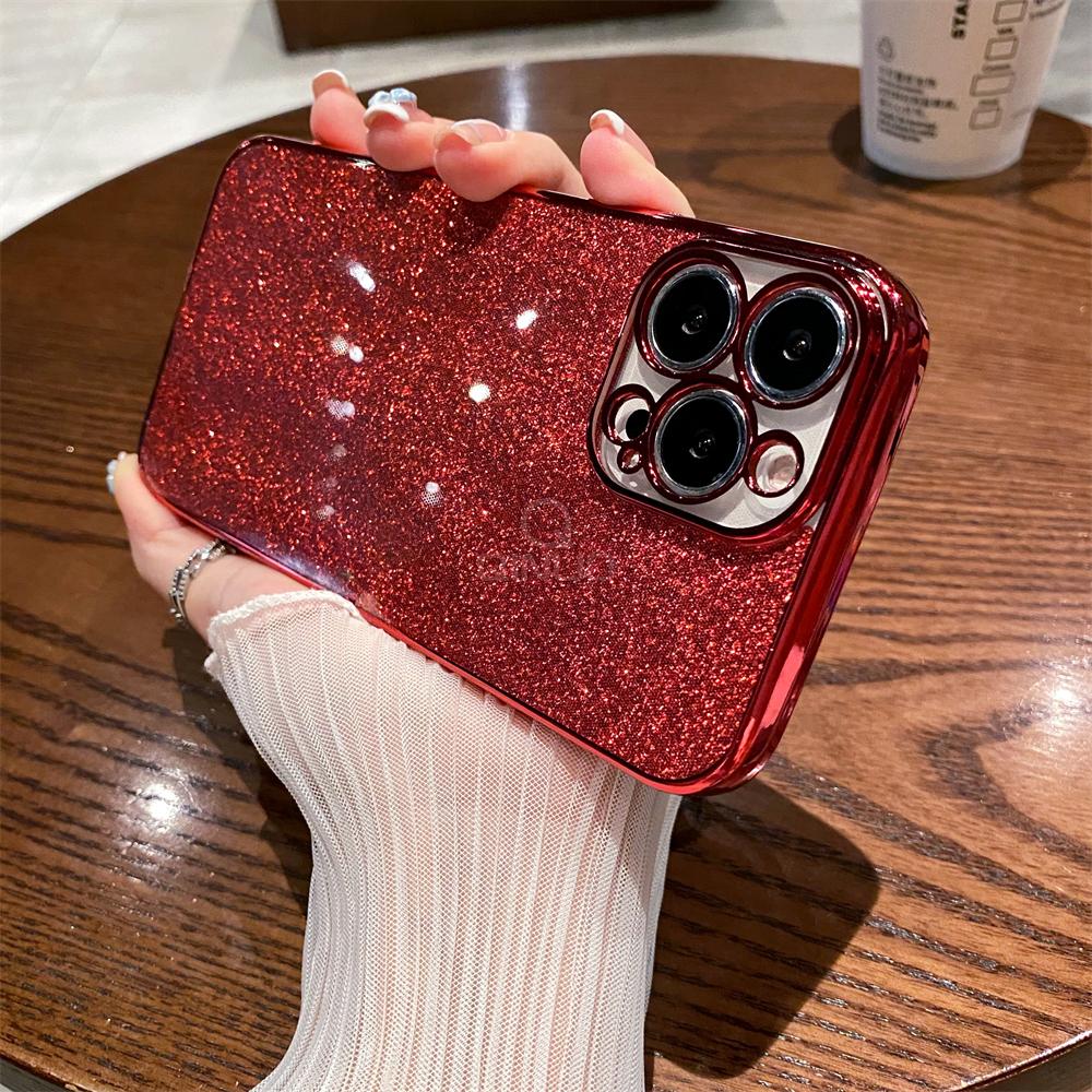 Luxury Square Plating Glitter Case for iPhone 16 15 14 Plus 13 12 Mini 11 Pro Max X XR XS Shiny Bling Soft Clear Silicone Cover
