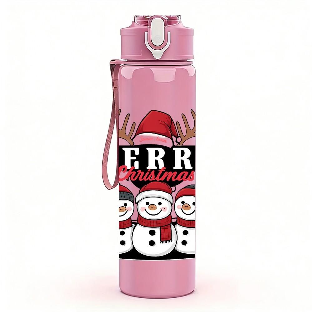 1PC Merry Christmas Snowman Group 750ml Color Plastic Sports Water Bottle Leakproof Flip Straw Lid Suitable for Sports Office Home Use