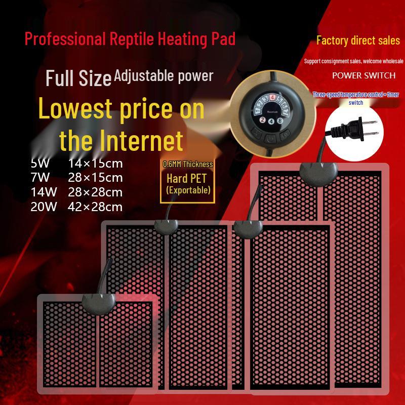 Reptile Heating Pad with 7-Speed Timer for Turtle Terrarium and Tank - Compatible with National, European, American, and British Standards