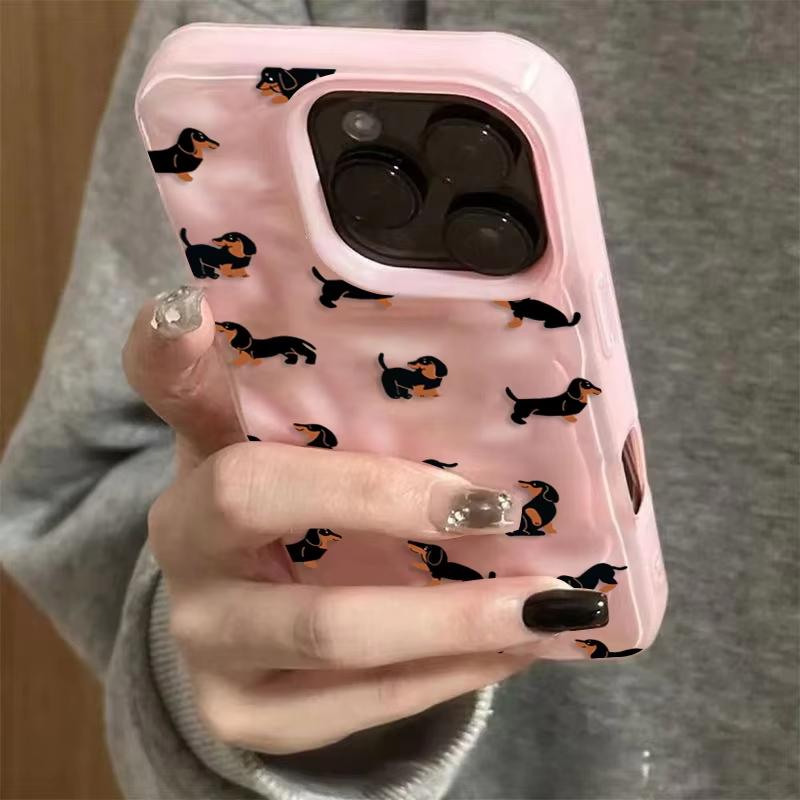 Dachshunds Pattern Soft Silicone Phone Case For iPhone 17 Air 16 15 14 13 12 11 Pro Max Plus Wrinkle Texture Cover