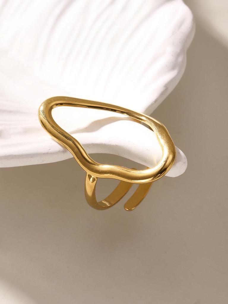 Qiong Yao 18K Gold Geometric Open Ring: Bold European American Style, Stainless Steel Index Finger Design