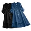 O-neck Buttons Up Roll-up Sleeves High-Low Hem Women Shirt Summer Solid Color Mid-Length Thin Shirt Female Clothing
