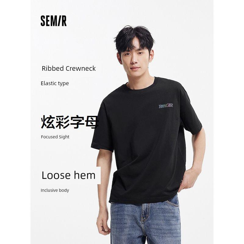 

Senma Short sleeve T-shirt Men s Colorful Letters Anime Print 2025 Summer New Loose round Neck Top Trendy Cool Fashion Black 90001 160/80A/XS