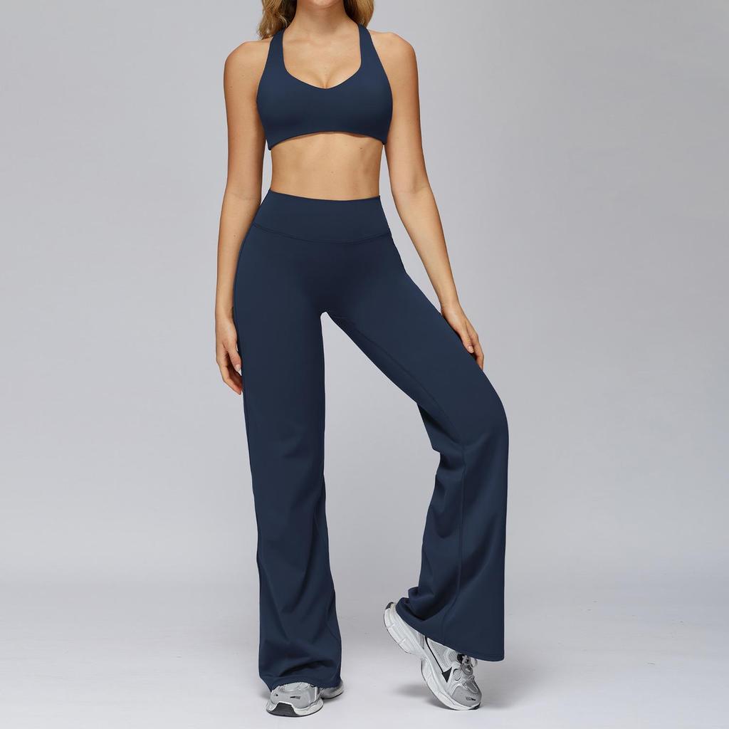 European-American Yoga Set: Brushed Wide-Leg Sportswear for Running & Fitness