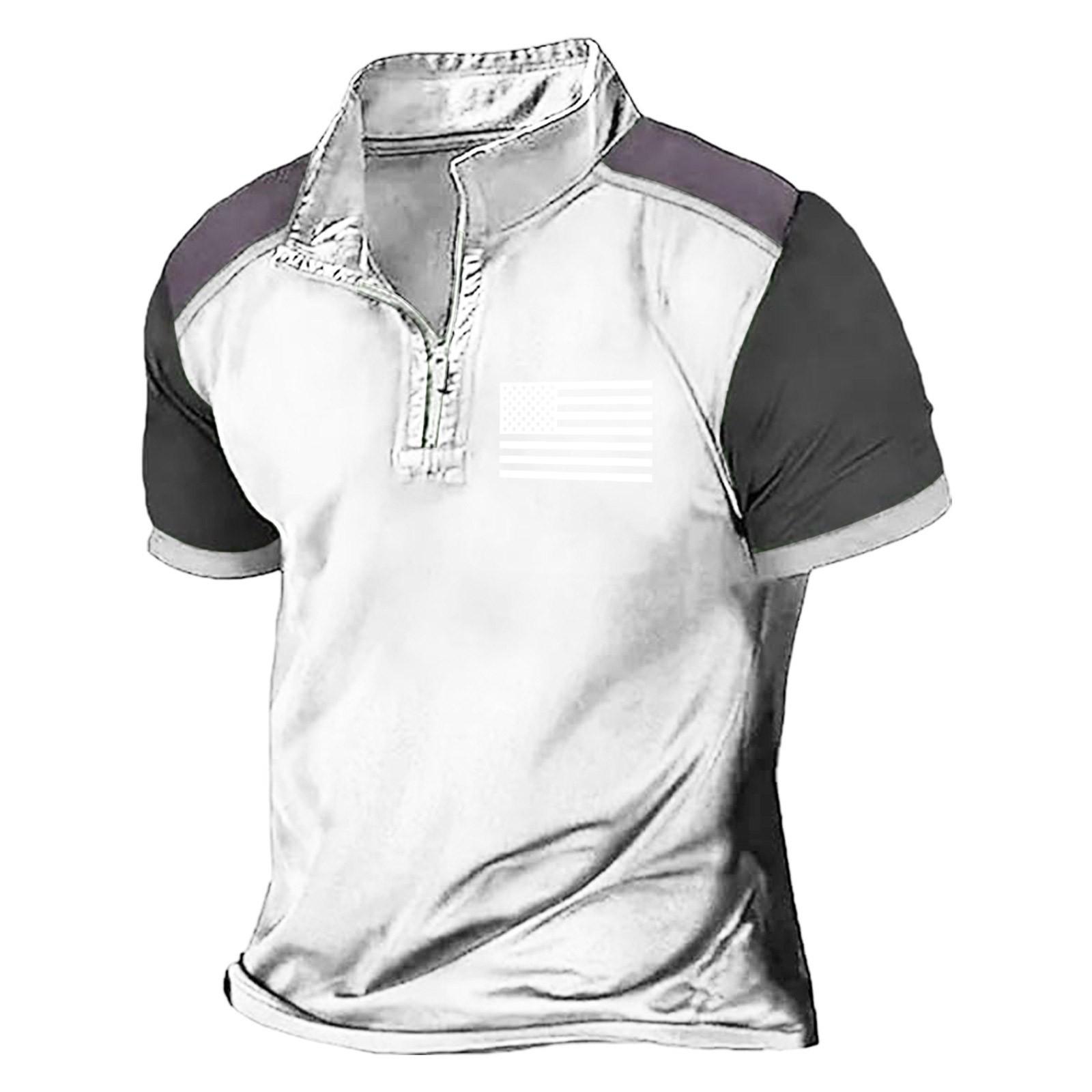 

Летняя новинка для мужчин, повседневная рубашка с воротником-стойкой и короткими рукавами, подходящая по цвету, с полумолнией XL белый