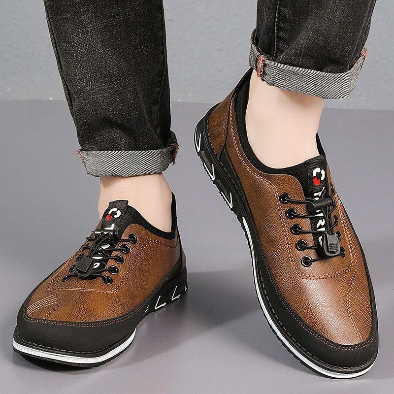 Spring and Autumn Large Size Men's Casual Leather Shoes Soft Sole Lightweight Men's Fashion Versatile Driving Shoes Doudou Shoes