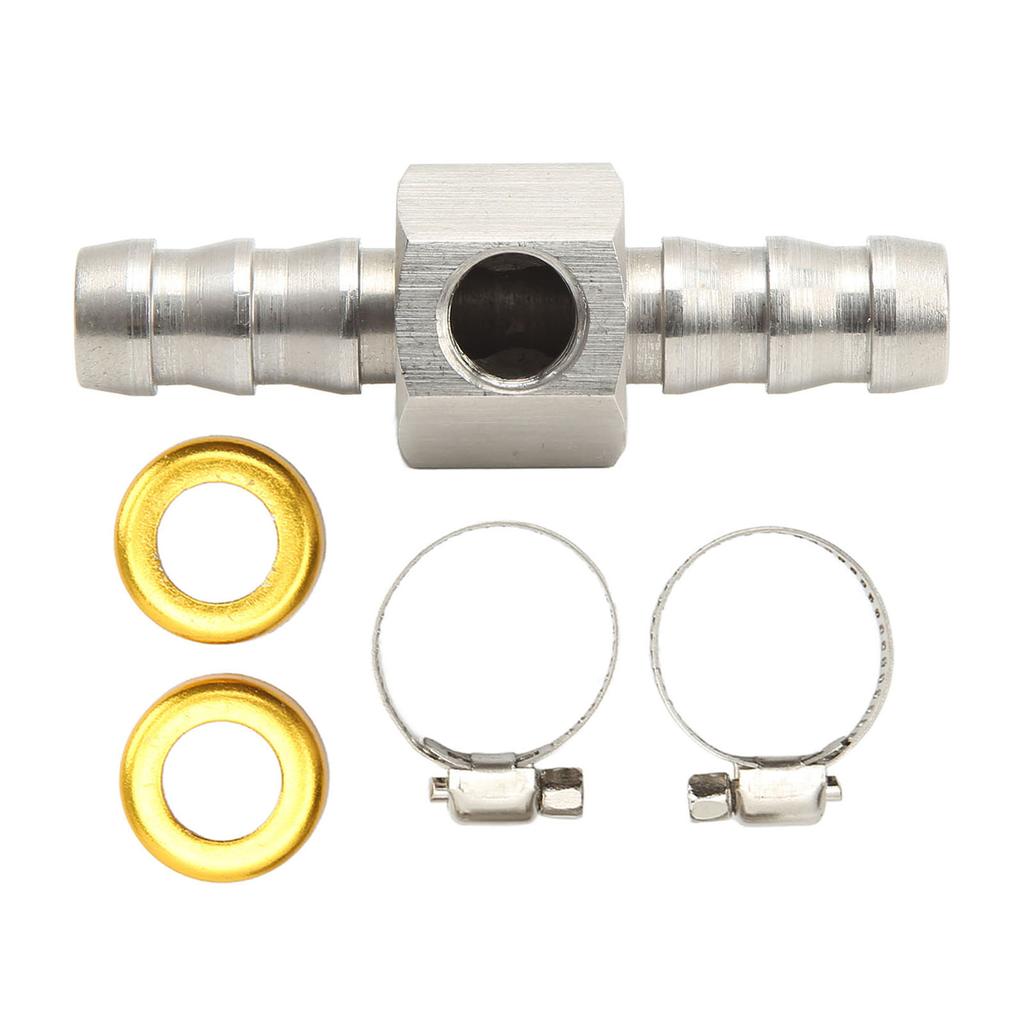 Fuel Line T Fitting Adapter 304 Stainless Steel Pressure Gauge Sensor Adapter with Clamp for Gearboxes Coolant Carburetor Lines 3/8in