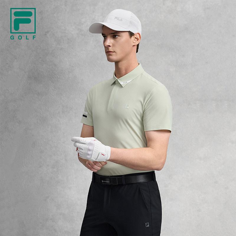 FILA Golf Series Fashion Simple Basic Sports Training Golf Versatile Comfortable Knitted Short Sleeve Polo Shirt Men tops Green A11M625102FLG