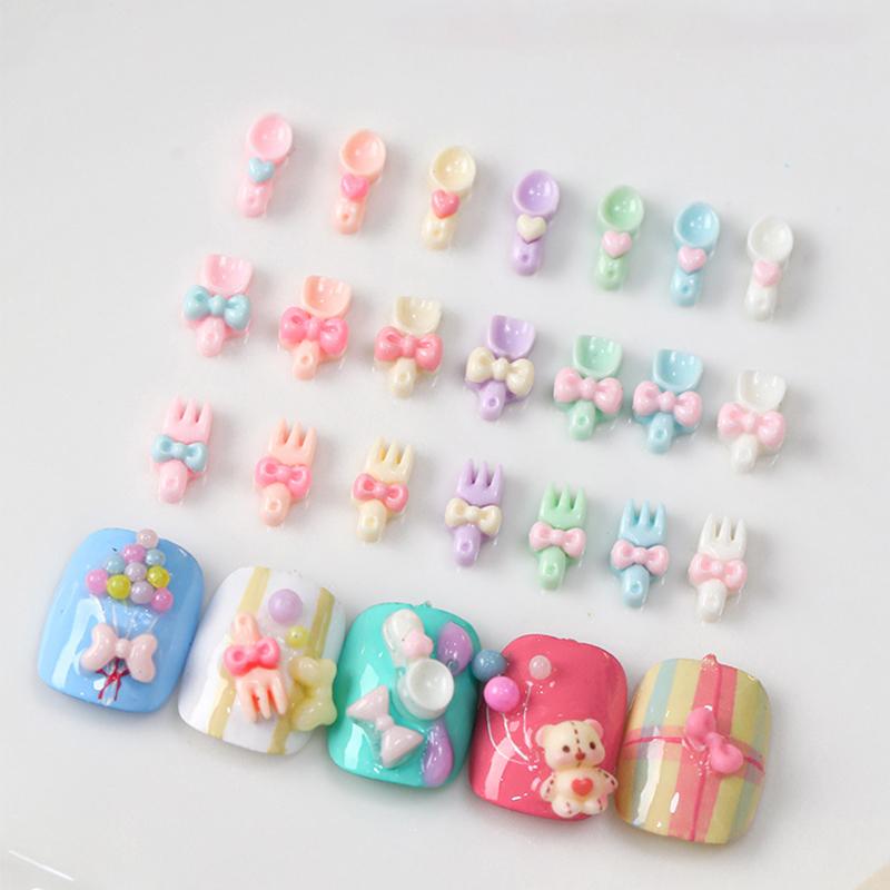 50 Pcs Cute Cartoon Tableware Nail Charms 3D Resin Shovel Fork Spoon Nail Art Accessories For Diy Crafts