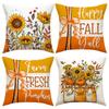 Thanksgiving Pillow Covers,Pumpkin & Autumn Leaf Design, Soft Flannel Sofa Cushion Covers for Home Decor,45x45cm, No Pillow Insert
