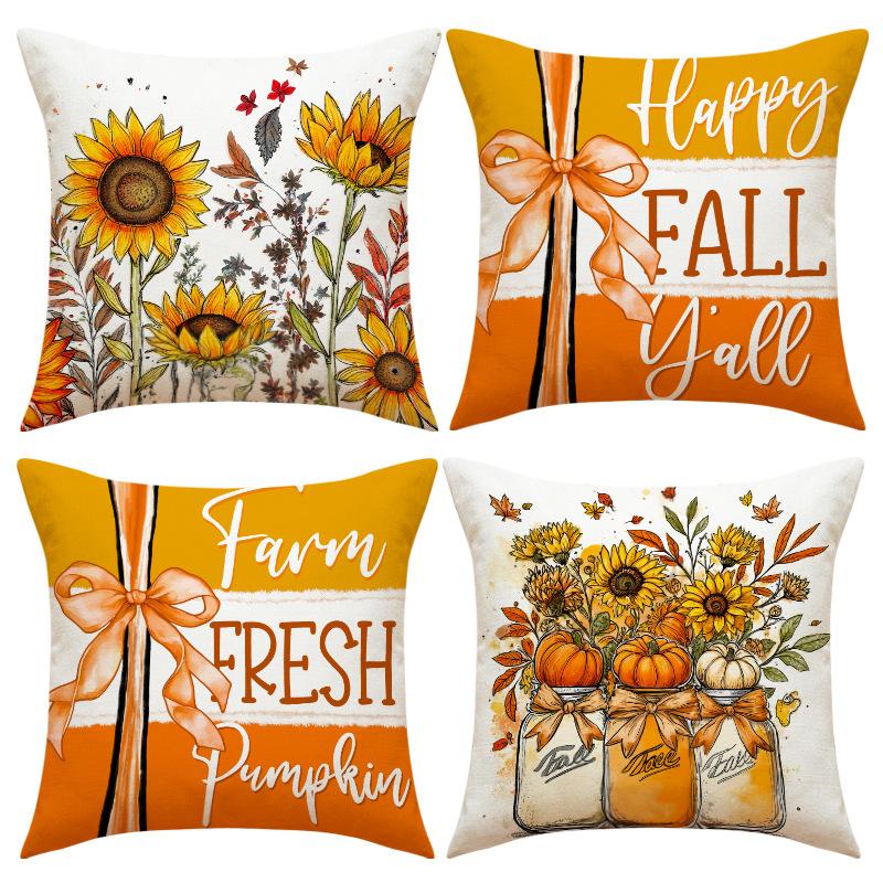 Thanksgiving Pillow Covers,Pumpkin & Autumn Leaf Design, Soft Flannel Sofa Cushion Covers for Home Decor,45x45cm, No Pillow Insert