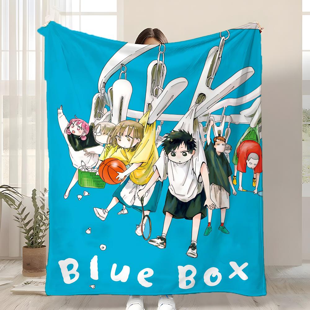Cartoon Blue Box Throw Kid-Friendly Flannel Throw Blanket Soft Warm Anti-Static Washable All Season 75x90cm