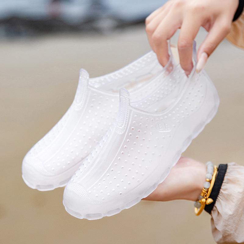 Wasserdichte Allwetter-Gummistiefel für Damen und Kinder - Transparente Strand- und Watstiefel 41 (Length 26cm) weiß