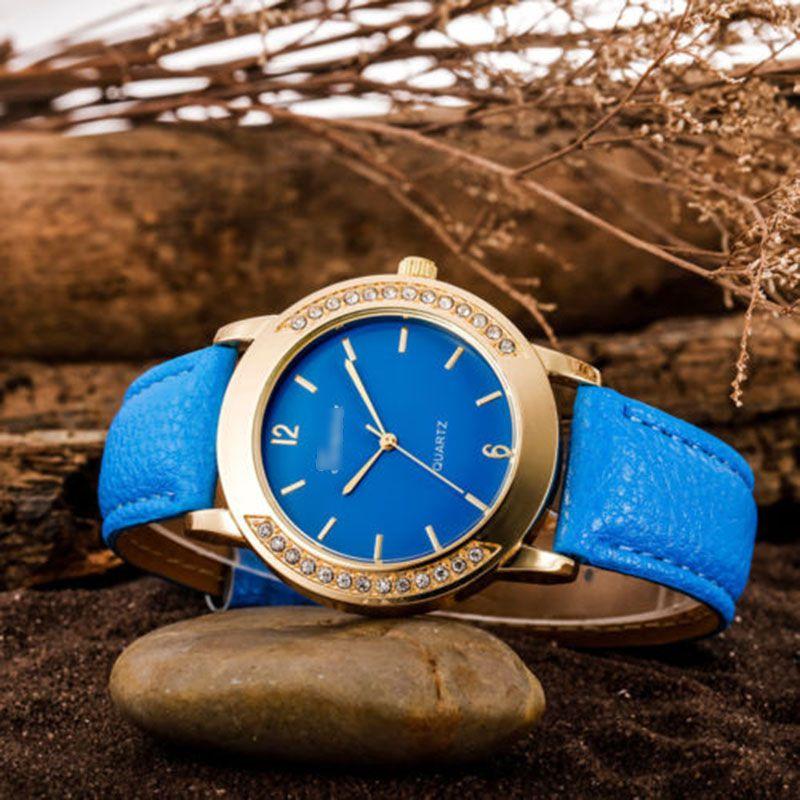 Elegant Fashion Women Crystal Artificial Leather Quartz Analog Luxury Wrist Watches
