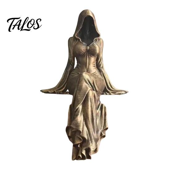 Feminin Gotisk Skulptur Dödsgudinna Figur, Eterisk Huvförsedd Figur Skulptur, Mörk Flödande Klänning Staty Fantasy Samlarobjekt för Skrivbord Bokhylla