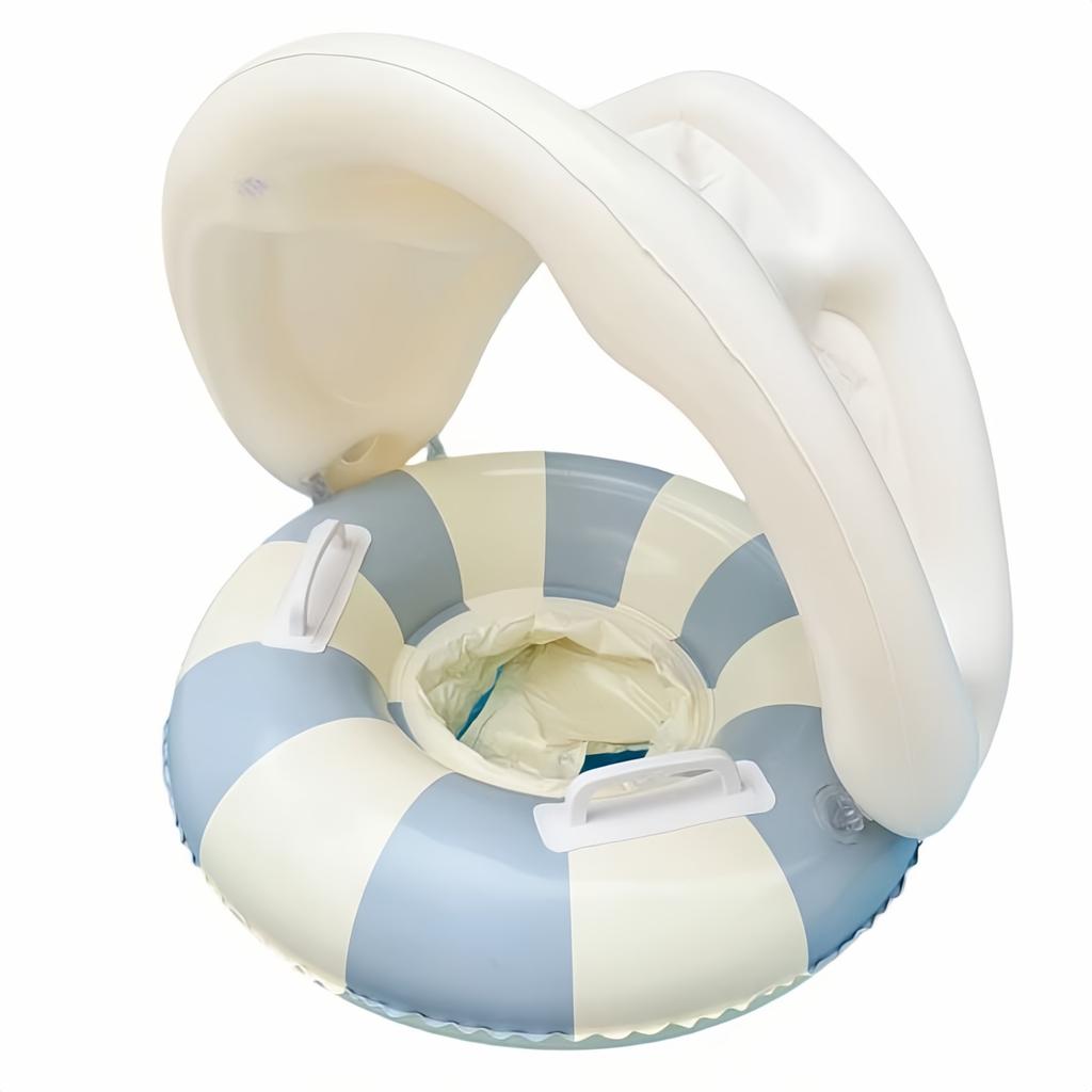 Baby Pool Float With Canopy, Infant Inflatable Swim Ring With Safety Handles, Toddler Water Float For Pool, Beach, Summer Outdoor Activities