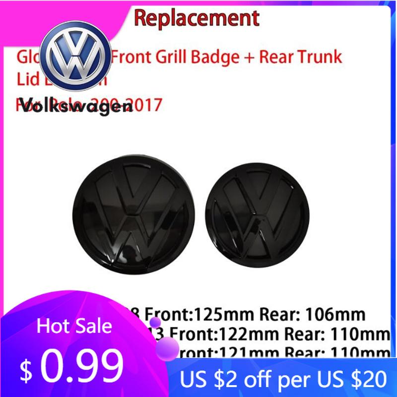 For VW Volkswagen Jetta MK5 Golf 2PC Replacement Gloss Black Front Grill Badge + Rear Trunk Lid Emblem Logo for volkswagen Polo