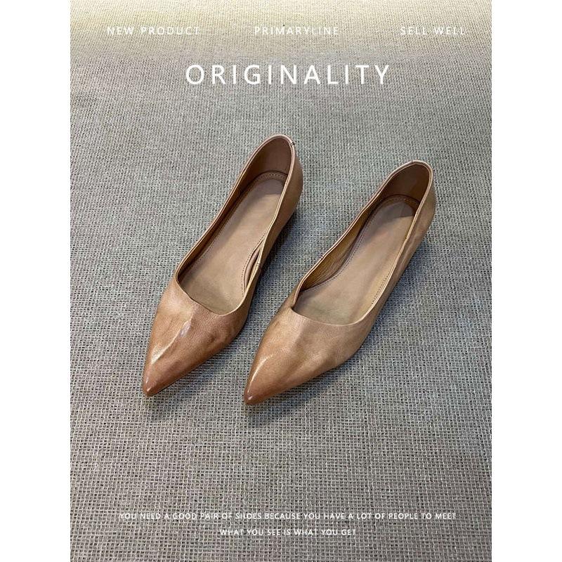 Super Soft Sheepskin~ Genuine Leather Pointed Tip Temperament Single Shoes Women's Shoes Light Mouth Commuting Shoes One Pedal French Simple 