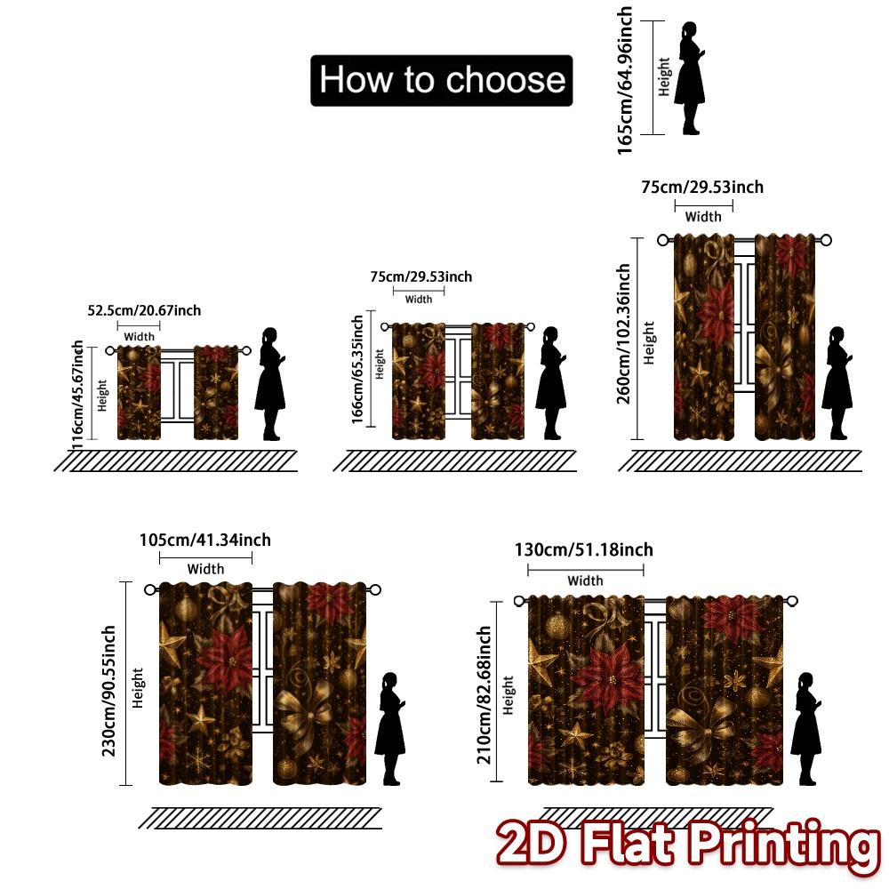 2D Flat Printing  JIT 2pcs   Curtains (Without Rod) Golden Noel Tree Modern Fashionable Curtains Versatile Polyester Fabric