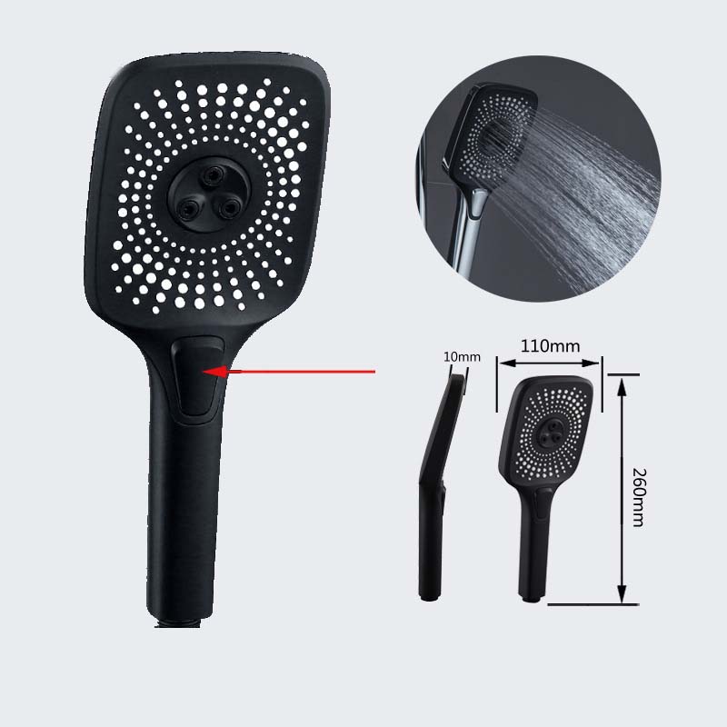 

3 Modes Black Shower Head High Pressure Water Saving Rainfall Shower Set One-key Stop Water Gray Handheld Shower Head чёрный