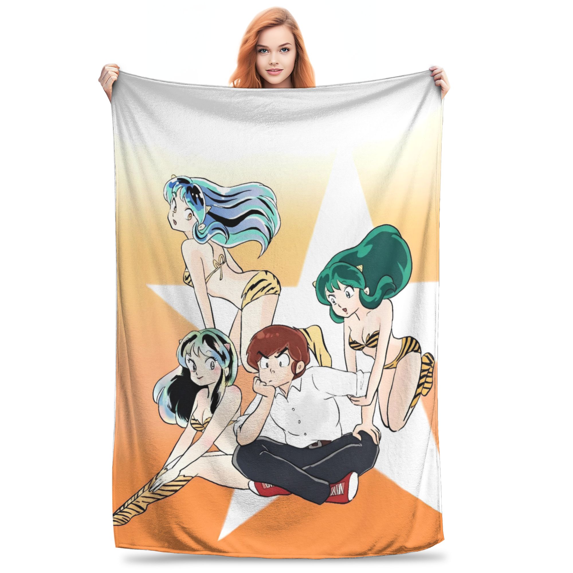 Soft Warm BlanketKids Decorative Anime Urusei Yatsura Throw Blanket Flannel Bedspread For Outdoor Novelty Sofa Bed Cover 75X95CM