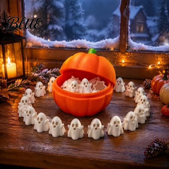 Halloween Table Decor Pumpkin Bucket with Mini Ghosts Candy Bowl Cute Ghost Holiday Party Decorations Figurines Snack Holder for Farmhouse