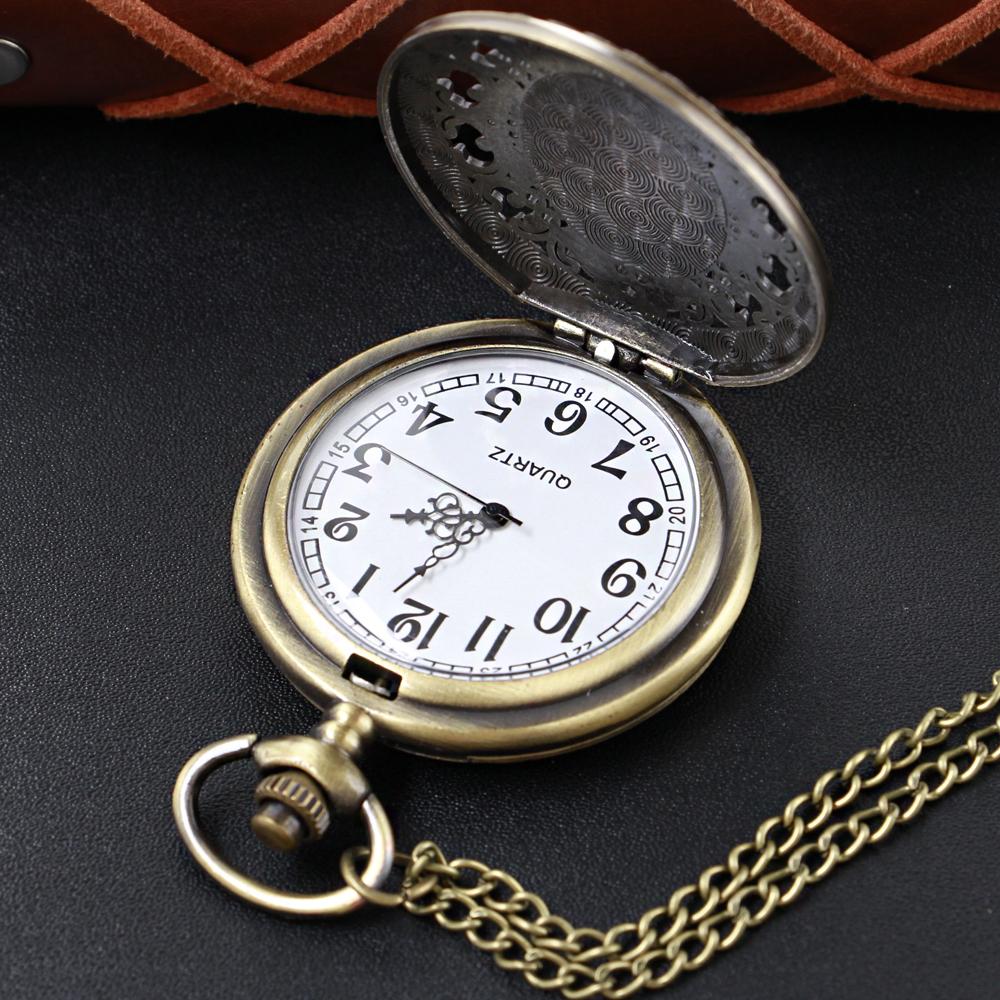 Retro Women's Head Stone Relief Quartz Pocket Watch Bronze Pendant Necklace Chain Universal Fob Watch for Boys and Girls XH004