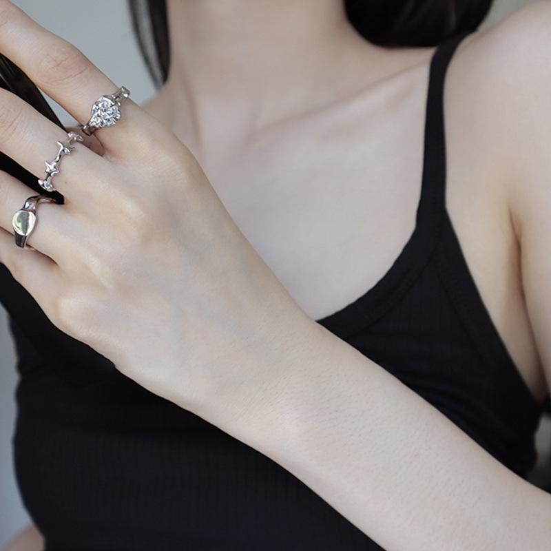 Geometric Trendy Open Ring In Copper With Sparkling Starry Gemstones For Women Stylish