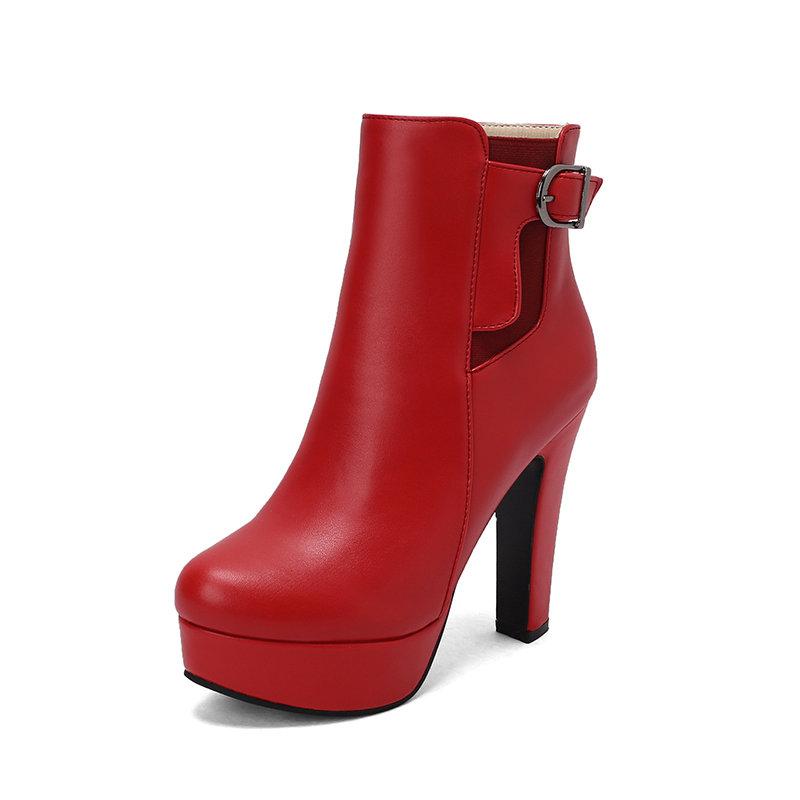 Marke Damen Stiefeletten Runde Zehenpartie Blockabsatz 12cm Plateau 2.5cm Große Größe 48 49 50 Sexy Party Beute 39 rot