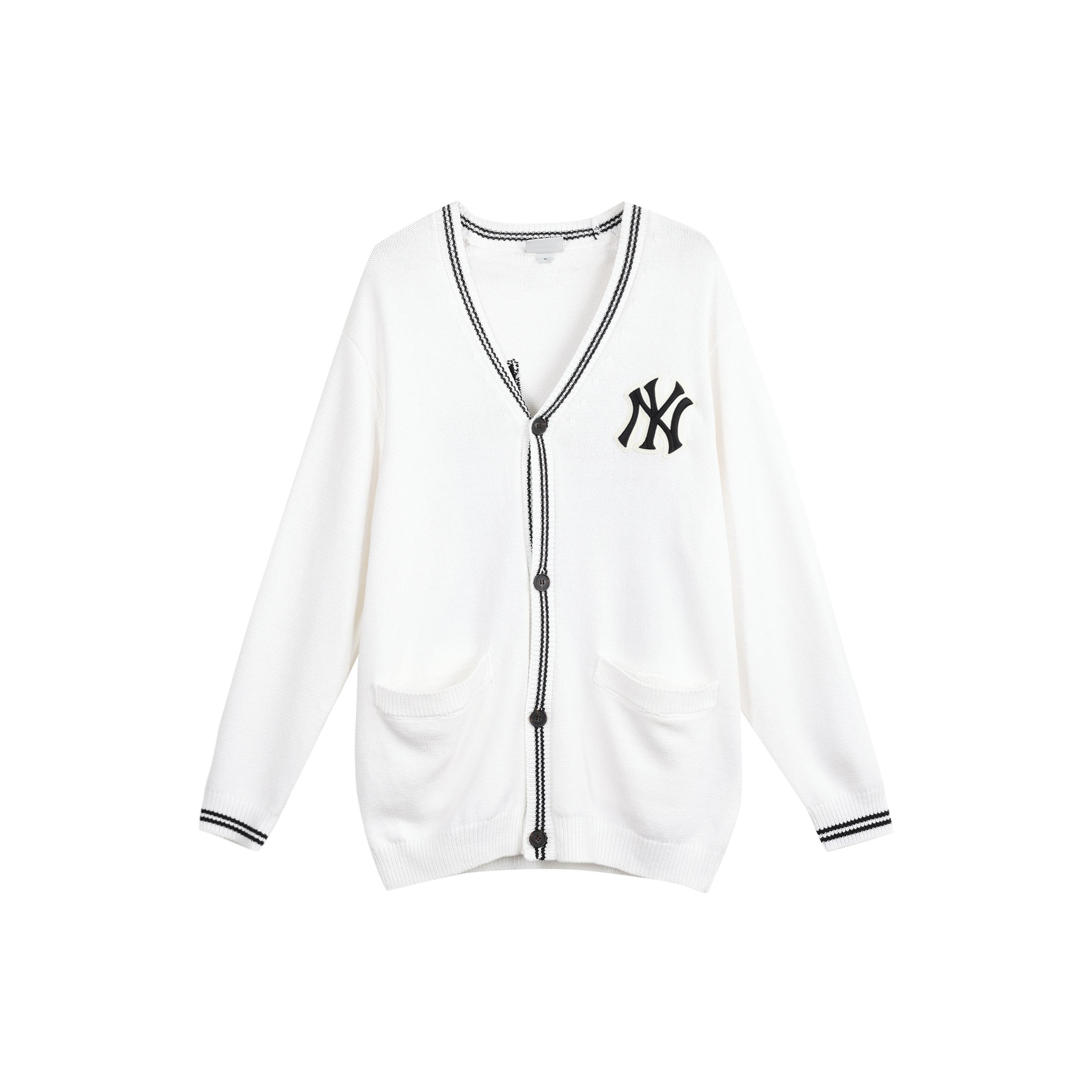 MLB Base Logo Knitwear Unisex White V neck Moderate Cardigan 3AKCB0121-50WHS XL