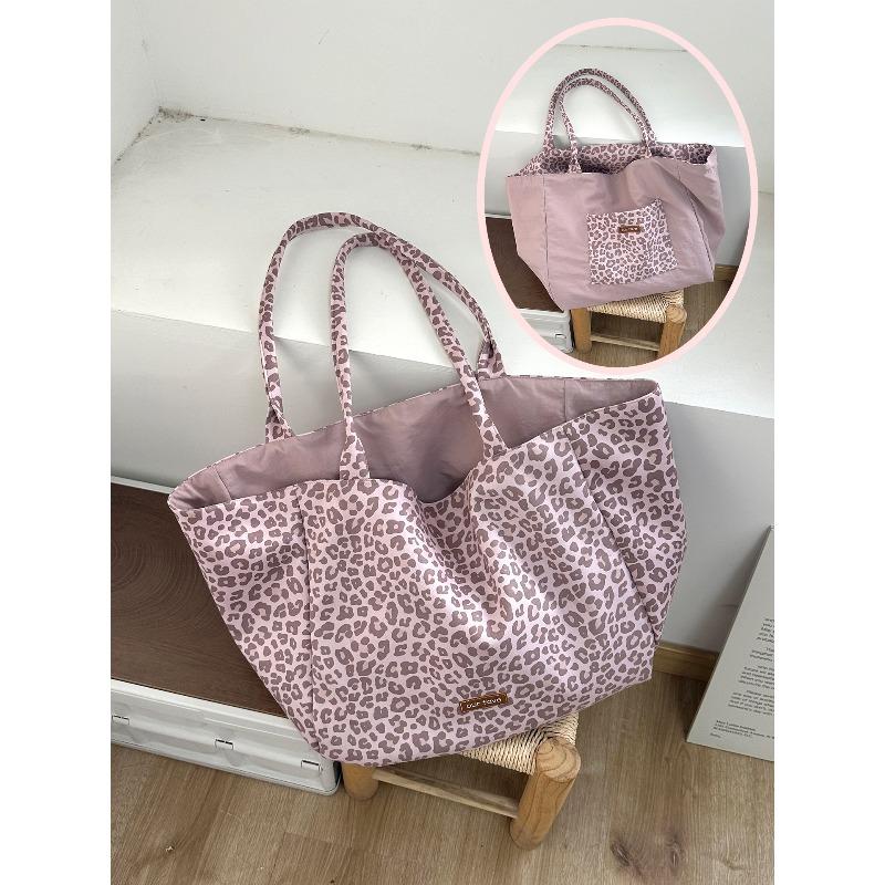 Vintage leopard print suede double-sided bag niche versatile tote bag large capacity commuter shoulder bag